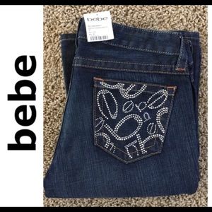 Bebe jeans with rhinestone logo